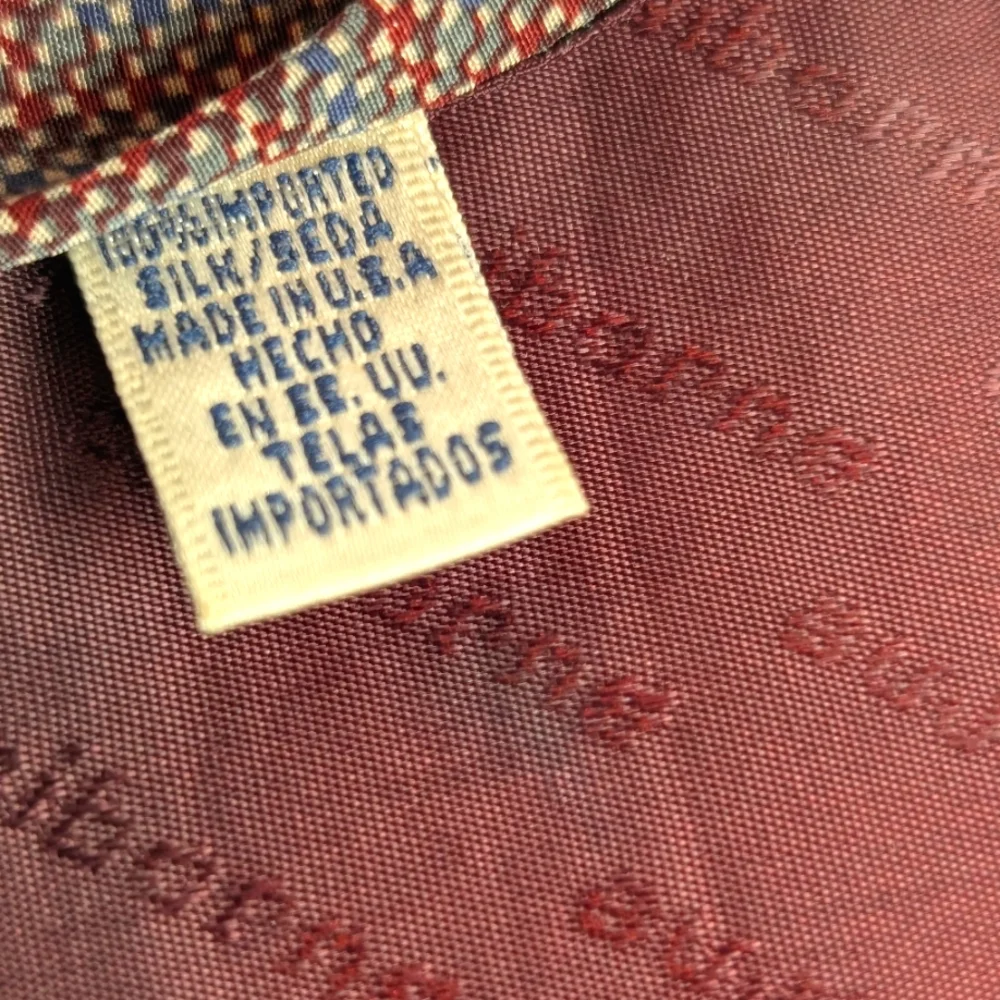 Vintage Claiborne Silk Tie Red Blue Gray Chevron Made in USA